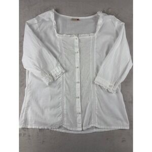 Sacred Threads White Cotton Embroidered Lace Peasant Blouse Pearl Button Medium